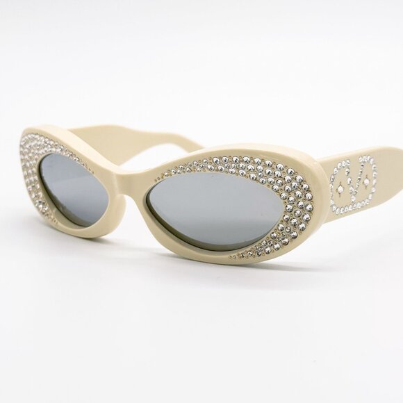 NEW VALENTINO SUNGLASSES VLS-178E IVORY/BLUE OVAL WOMEN EYEWEAR main image 8